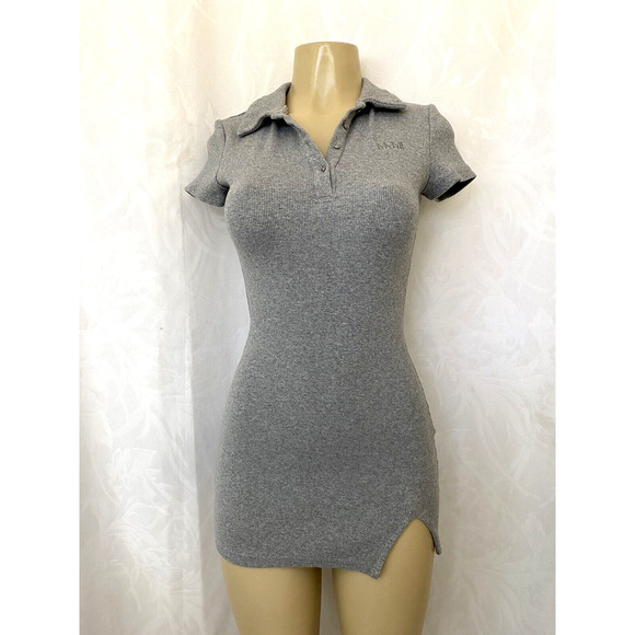 My Mum Made It Rib Split Polo Dress Grey Short Sleeve Mini Cotton Stretc… - Picture 2 of 6